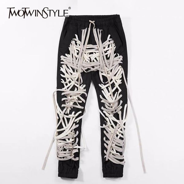 twotwinstyle patchwork bandage women's trouser high waist casual slim pants for female summer 2020 streetwear fashion tide 1017, Black;white
twotwinstyle patchwork bandage women's trouser high waist casual slim pants for female summer 2020 streetwear fashion tide 1017, Black;white