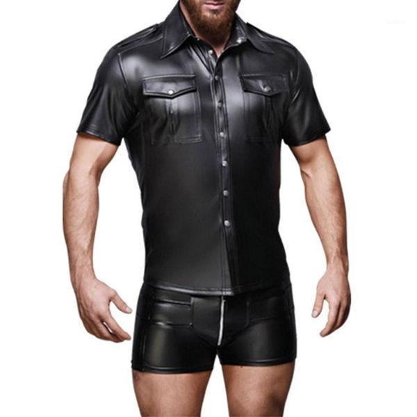 summer night club men clothes turn down collar short sleeve single breasted pockets men slim fit faux leather party shirt1, White;black
summer night club men clothes turn down collar short sleeve single breasted pockets men slim fit faux leather party shirt1, White;black