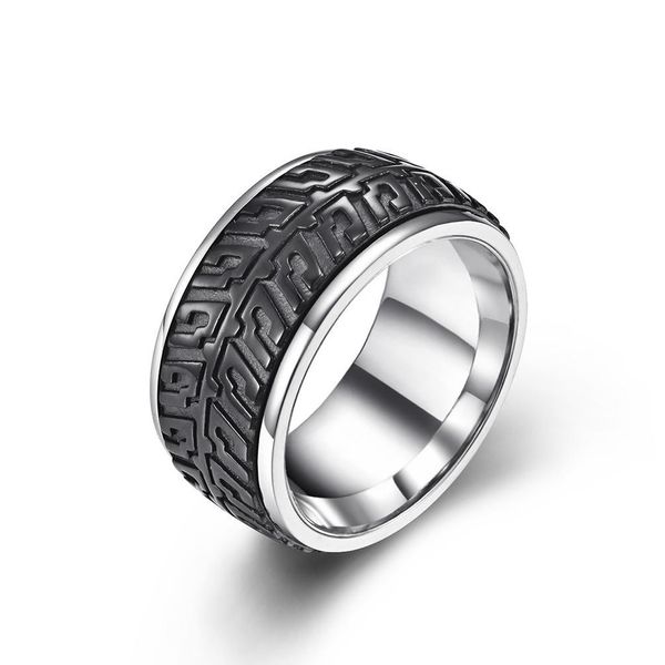 

Europe And The United States Best Selling Rotatable Tire Pattern Titanium Steel Men's Ring Hip Hop Style Creative Jewelry Wholesale