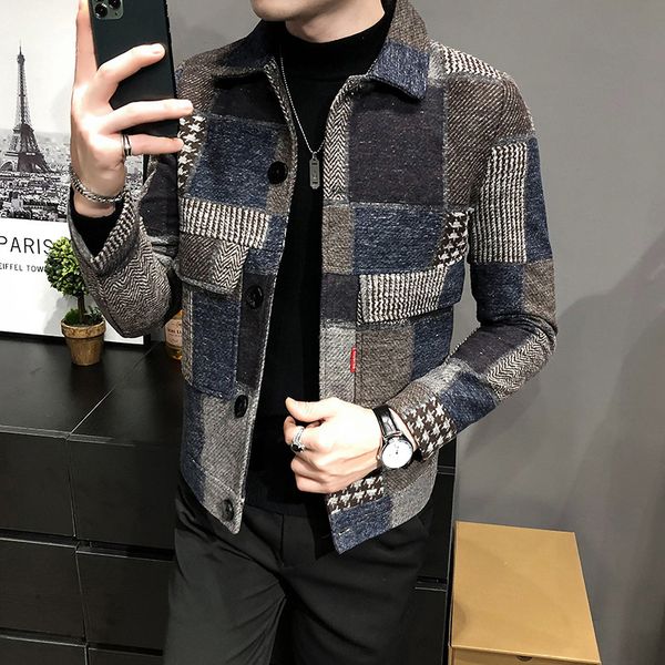 autumn and winter 2020 men's korean color matching plaid coat youth trend slim fitting woolen short jacket, Black;brown
autumn and winter 2020 men's korean color matching plaid coat youth trend slim fitting woolen short jacket, Black;brown