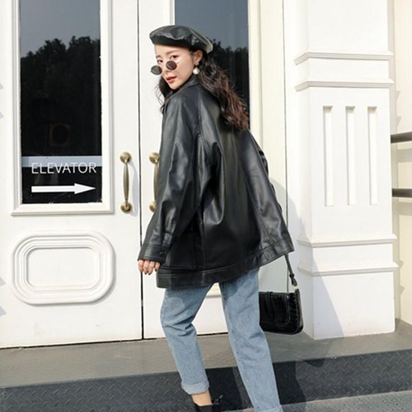 women's leather & faux spring autumn four big pocket 2021 chic loose design motobike bf vintage retro women lady pu jacket, Black
women's leather & faux spring autumn four big pocket 2021 chic loose design motobike bf vintage retro women lady pu jacket, Black