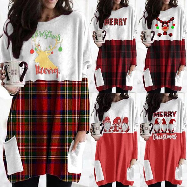 #r40 plaid women christmas blouse shirt color matching print long sleeve o neck casual loose blouses with pocket blusa feminina, White
#r40 plaid women christmas blouse shirt color matching print long sleeve o neck casual loose blouses with pocket blusa feminina, White