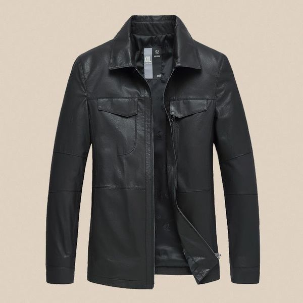 men's leather & faux oversize coat with lapel and fat layer sheep jacket, Black
men's leather & faux oversize coat with lapel and fat layer sheep jacket, Black