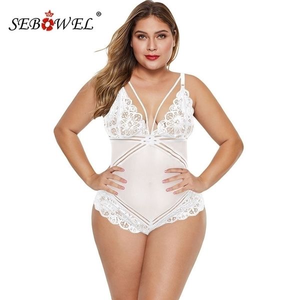 sebowel plus size floral lace deep v bodysuits woman black/white female backless body clothes lady sleeveless bodysuit y200401
sebowel plus size floral lace deep v bodysuits woman black/white female backless body clothes lady sleeveless bodysuit y200401