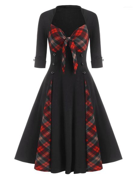 wipalo vintage women dress plus size plaid print mock button bowknot detail dress vestidos femme party a-line gothic1, Black;gray
wipalo vintage women dress plus size plaid print mock button bowknot detail dress vestidos femme party a-line gothic1, Black;gray