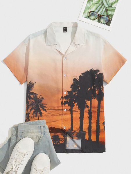 men revere collar tropical print shirt u3l8#, White;black
men revere collar tropical print shirt u3l8#, White;black