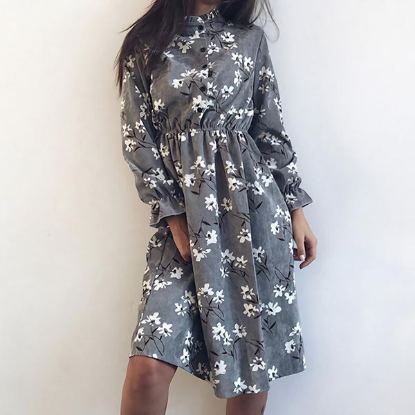 winter korean print flowers women kawaii dress vintage long sleeve mid-calf party dress button o-neck vestidos cute clothing1, Black;gray 
winter korean print flowers women kawaii dress vintage long sleeve mid-calf party dress button o-neck vestidos cute clothing1, Black;gray