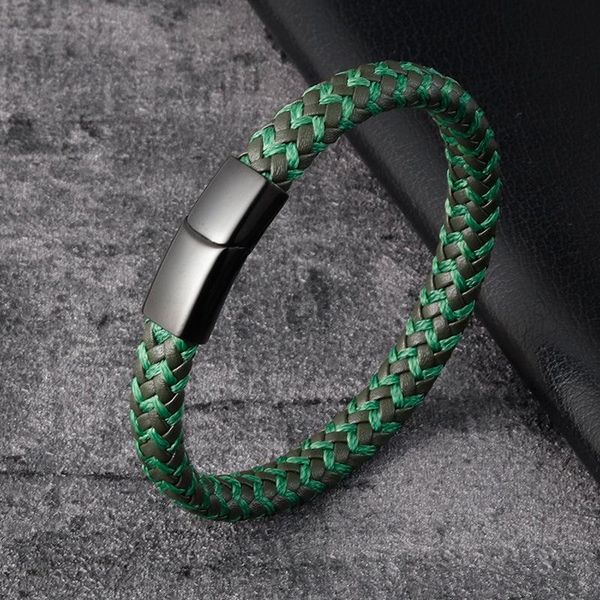 charm bracelets trendy braided leather rope bracelet black stainless steel magnet clasp retro men's jewelry gift, Golden;silver
charm bracelets trendy braided leather rope bracelet black stainless steel magnet clasp retro men's jewelry gift, Golden;silver