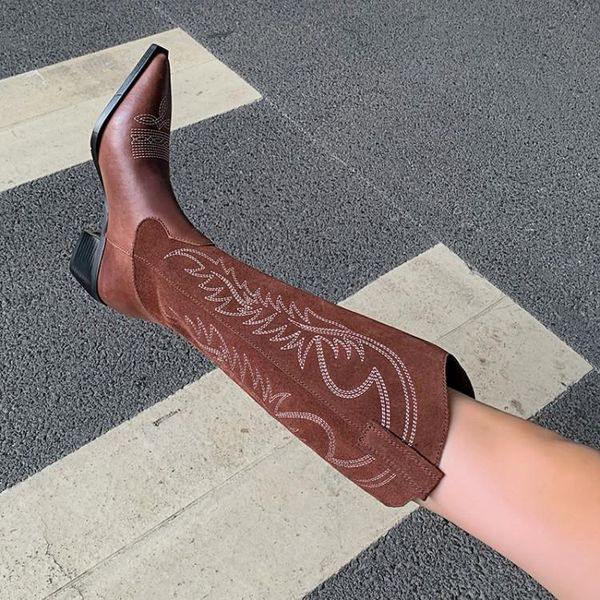 western stylish women brown long boots pointed toe stitches knee high winter bottine black heels autumn botas mujer chaussure
western stylish women brown long boots pointed toe stitches knee high winter bottine black heels autumn botas mujer chaussure