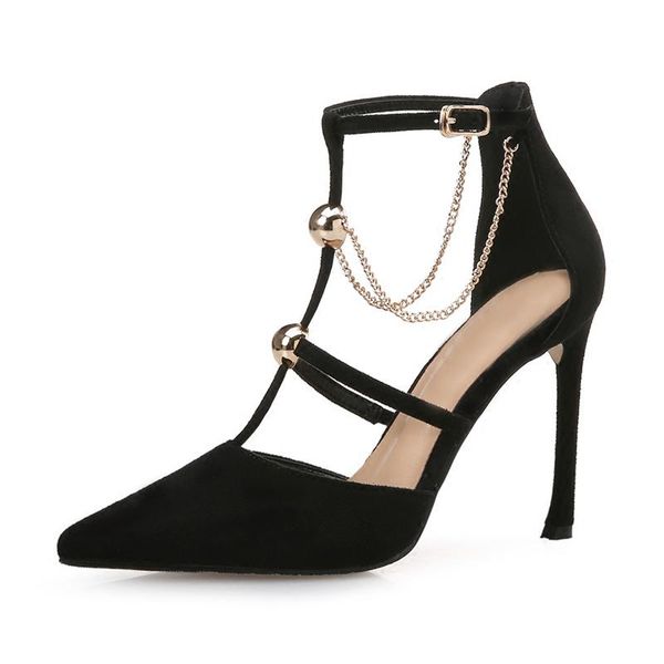 women's sandals shallow mouth black suede word buckle a single shoes hollow chain pointed high heels
women's sandals shallow mouth black suede word buckle a single shoes hollow chain pointed high heels