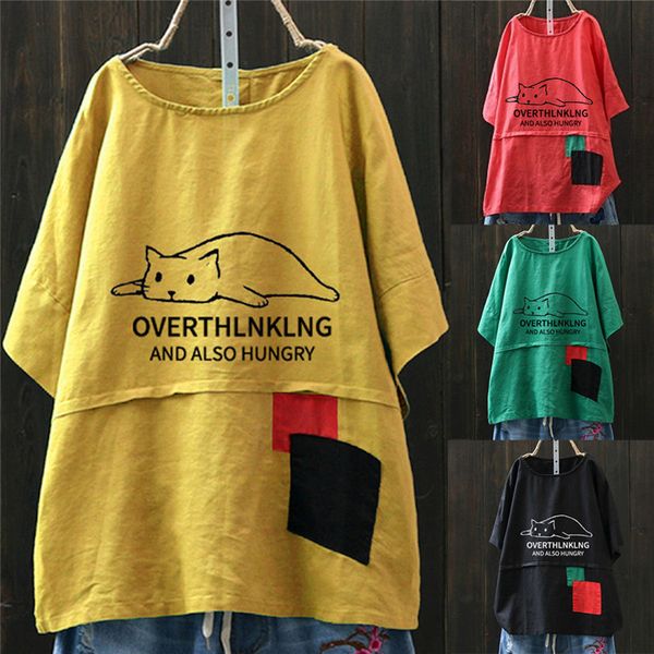 women cartoon cat print patchwork short sleeve casual cute t-shirt fashion woman's linen shirt women's outdoor 4 colors lj200813, White
women cartoon cat print patchwork short sleeve casual cute t-shirt fashion woman's linen shirt women's outdoor 4 colors lj200813, White