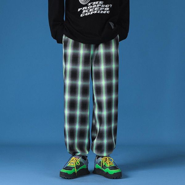 men's pants spring summer plaid fashion retro casual men streetwear loose hip-hop straight wide-leg mens trousers, Black 
men's pants spring summer plaid fashion retro casual men streetwear loose hip-hop straight wide-leg mens trousers, Black