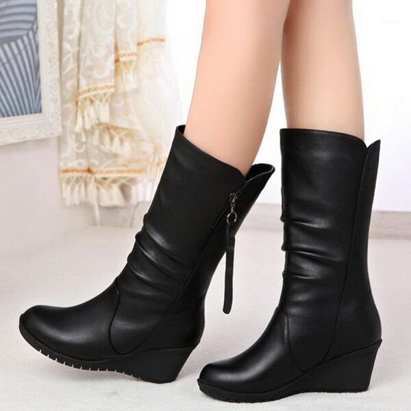 2020 wnter mid calf boots woman thicken plush boots women winter shoes wedges heel female side zip footware black1, Black
2020 wnter mid calf boots woman thicken plush boots women winter shoes wedges heel female side zip footware black1, Black