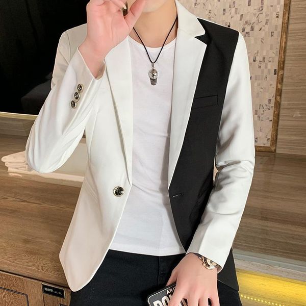 men casual blazers fashion spring autumn slim colors blocking jacket banquet stage costume singer host dancer daily life party kg-137, White;black
men casual blazers fashion spring autumn slim colors blocking jacket banquet stage costume singer host dancer daily life party kg-137, White;black