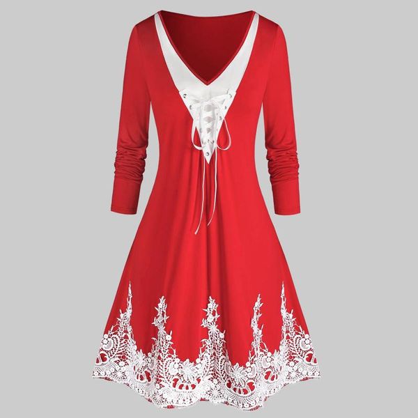 casual dresses fashion women vintage red christmas lace applique party v-neck long sleeve lace-up evening dress plus size vestidos#g3, Black;gray
casual dresses fashion women vintage red christmas lace applique party v-neck long sleeve lace-up evening dress plus size vestidos#g3, Black;gray