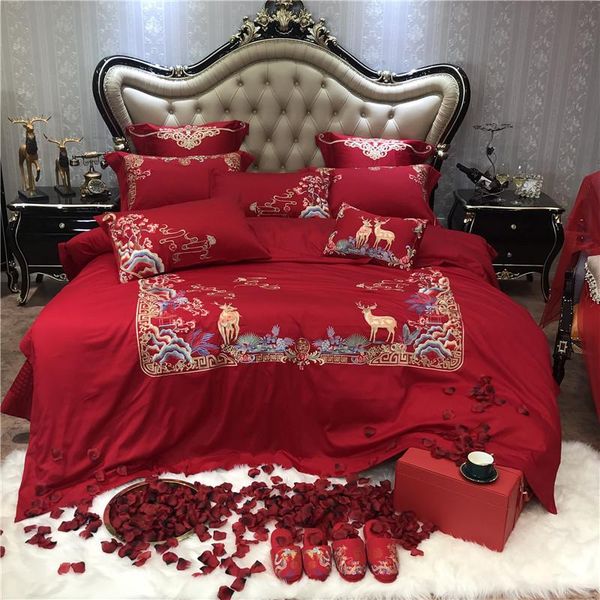 bedding sets red with gold embroidery king size quilt cover bed sheet pillowcase set for wedding linen 4/6/9pcs
bedding sets red with gold embroidery king size quilt cover bed sheet pillowcase set for wedding linen 4/6/9pcs