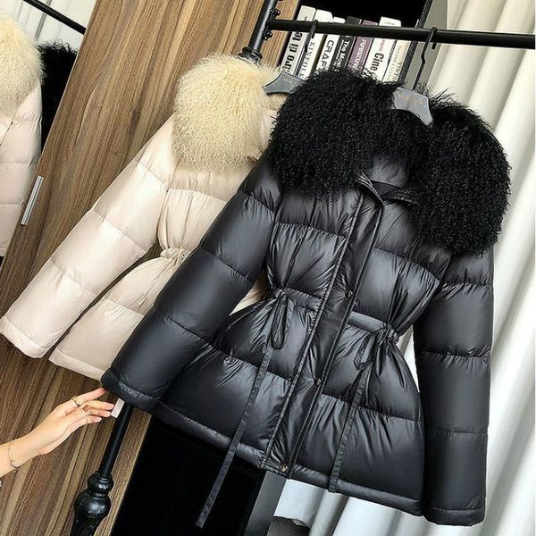 women down coat winter warm thick duck feather waistband jacket detachable fur collar puffer coat, Black 
women down coat winter warm thick duck feather waistband jacket detachable fur collar puffer coat, Black