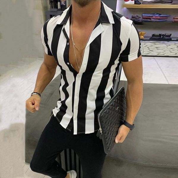 casual slim fit men's wide striped shirt short sleeve buttons formal shirts men male clothing camisa masculina, White;black
casual slim fit men's wide striped shirt short sleeve buttons formal shirts men male clothing camisa masculina, White;black