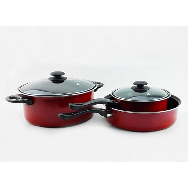 2018 three-piece pans home red wok stockpot milk non-stick frying pans household restaurant cookers with lid bvyhr