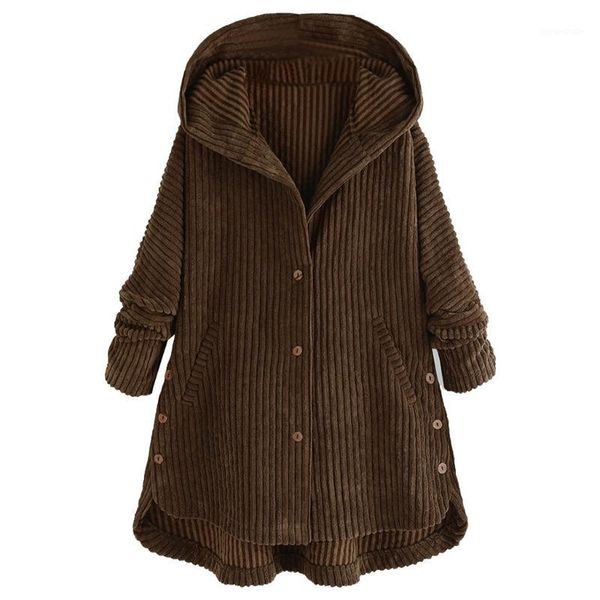 women's fashion corduroy long jacket autumn and winter solid color button pocket long-sleeved clothes with cap coat1, Black;brown
women's fashion corduroy long jacket autumn and winter solid color button pocket long-sleeved clothes with cap coat1, Black;brown