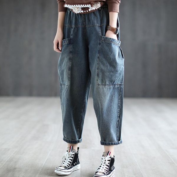 fairynatural ladies casual denim pants pockets 2021 spring harem retro trouser for womens jeans clothing, Blue
fairynatural ladies casual denim pants pockets 2021 spring harem retro trouser for womens jeans clothing, Blue