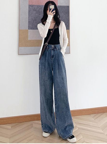 2021 autumn fashion new retro blue high waist straight loose wide leg mopping jeans cotton street all-match jeans women #5491
2021 autumn fashion new retro blue high waist straight loose wide leg mopping jeans cotton street all-match jeans women #5491