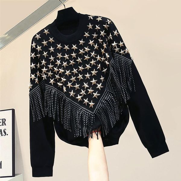 2020 новая мода стиль рок crewneck черные звезды заклепки длинный рукав вязать свитер тянуть пчеловод бахромой свитер женщин пуловеры, White;black
2020 новая мода стиль рок crewneck черные звезды заклепки длинный рукав вязать свитер тянуть пчеловод бахромой свитер женщин пуловеры, White;black