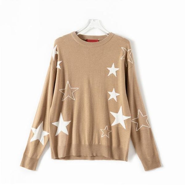 women sweater women's fall 2021 new star jacquard cashmere crew neck sweater, White;black
women sweater women's fall 2021 new star jacquard cashmere crew neck sweater, White;black