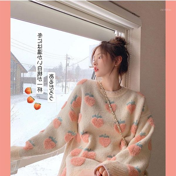 spring winter sweet lolita cute pink cartoon strawberry peach snowflake knit women casual pullover loose sweater long style, White;black
spring winter sweet lolita cute pink cartoon strawberry peach snowflake knit women casual pullover loose sweater long style, White;black