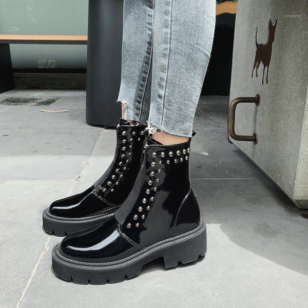 genuine leather women's boots rivets shoes woman platform quality round toe chunky heels boots winter party basic shoes woman1, Black
genuine leather women's boots rivets shoes woman platform quality round toe chunky heels boots winter party basic shoes woman1, Black