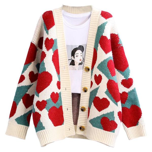 women's knitwear fashion european and american style love knit cardigan sweater women's v-neck loose elegant fresh coat thick prin, White;black
women's knitwear fashion european and american style love knit cardigan sweater women's v-neck loose elegant fresh coat thick prin, White;black