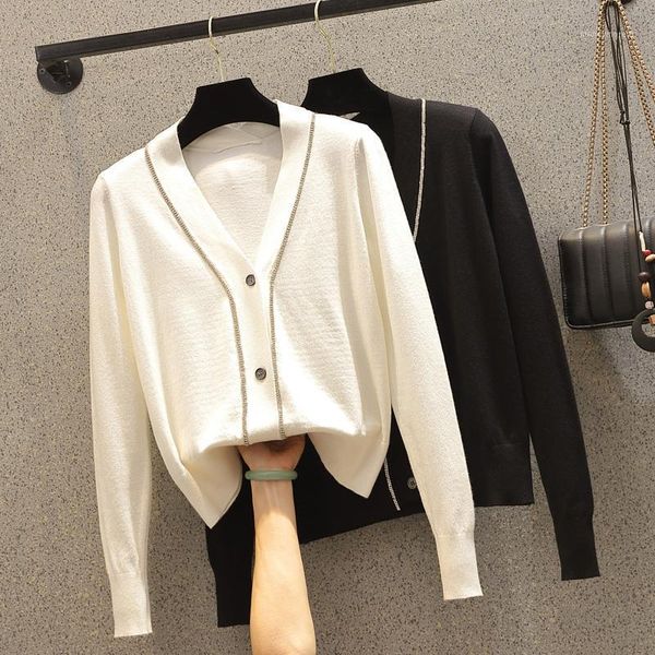 women's knits & tees v-neck black white female autumn clothes korean women's oversize sweater knitted cardigan 2021 winter f13161
women's knits & tees v-neck black white female autumn clothes korean women's oversize sweater knitted cardigan 2021 winter f13161
