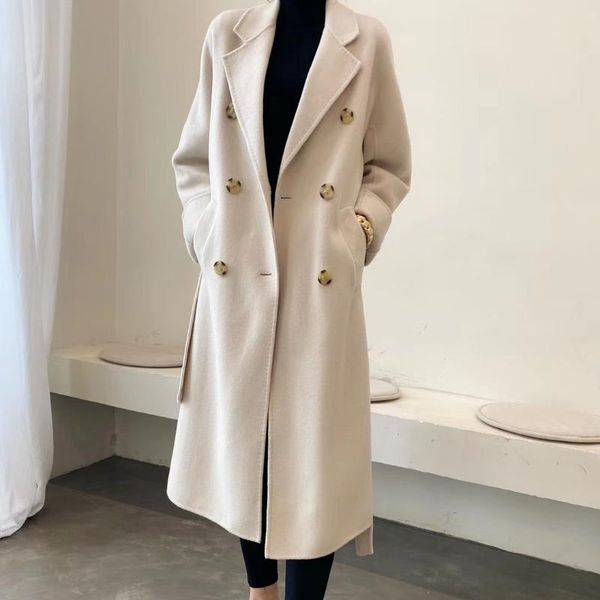 women's wool & blends more loose double coat of long cloth female 2021 winter lace-up woolen, Black 
women's wool & blends more loose double coat of long cloth female 2021 winter lace-up woolen, Black