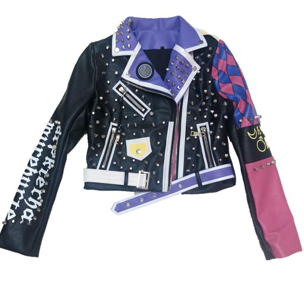 women's leather & faux purple rose color jacket women springturn-down collar punk rock rivets r jackets ladies outwear coats, Black
women's leather & faux purple rose color jacket women springturn-down collar punk rock rivets r jackets ladies outwear coats, Black