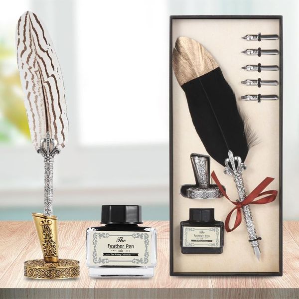 vintage pens cute feather dip pen set with 15ml ink calligraphy quill pens for writing school office supplies novelty stationery
vintage pens cute feather dip pen set with 15ml ink calligraphy quill pens for writing school office supplies novelty stationery