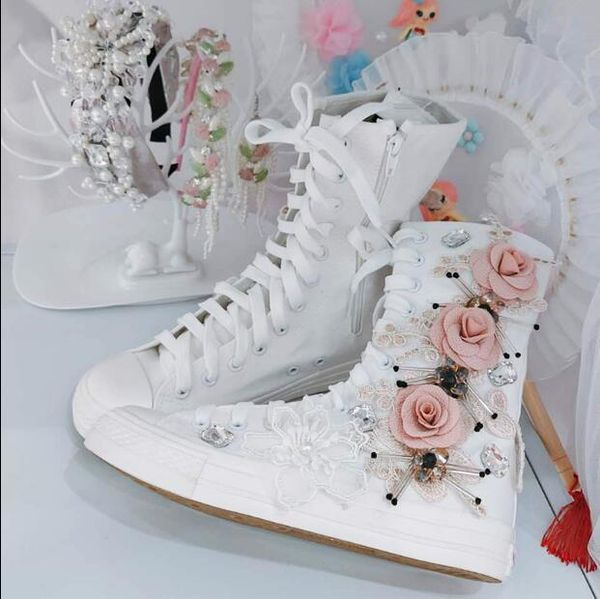 2020 flower three-dimensional hand-embroidered tall strass to help small white increase thick wo canvas shoes 5bh1, Black
2020 flower three-dimensional hand-embroidered tall strass to help small white increase thick wo canvas shoes 5bh1, Black