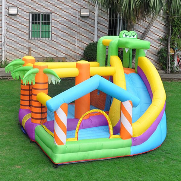 Inflatable Crocodile Castle Slide New Crocodile Bounce House With Ball Pit Pool Animal Theme Playground For Kid Outdoor Play Fun Yard Party