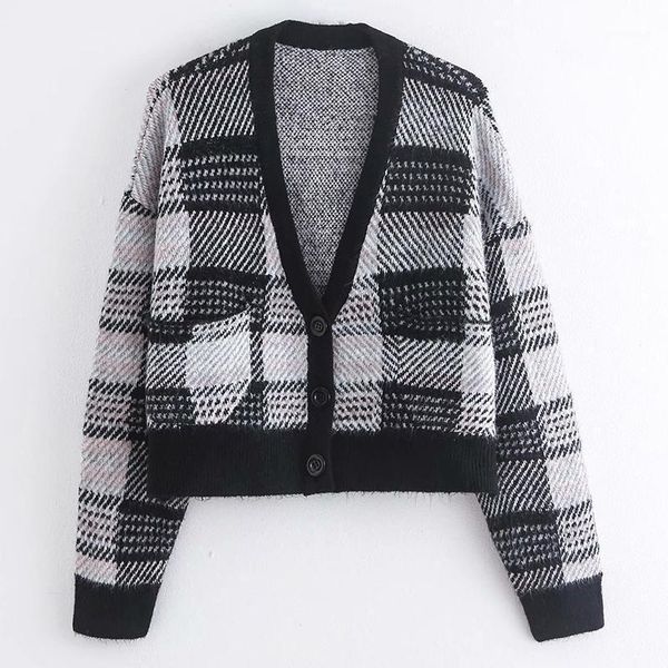 women autumn winter plaid sweater coats 2020 long sleeve loose plus size v-neck female vintage fashion sweaters outerwear1, White
women autumn winter plaid sweater coats 2020 long sleeve loose plus size v-neck female vintage fashion sweaters outerwear1, White