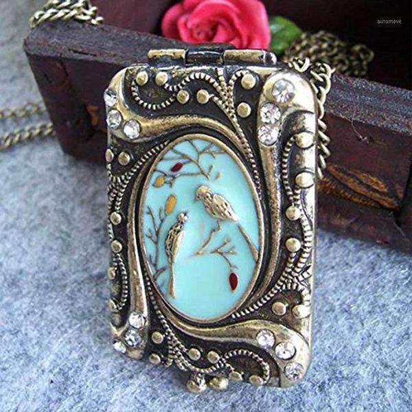 vintage retro copper flower rhinestone bird locket pendant necklace long chain 1 pc1, Silver
vintage retro copper flower rhinestone bird locket pendant necklace long chain 1 pc1, Silver