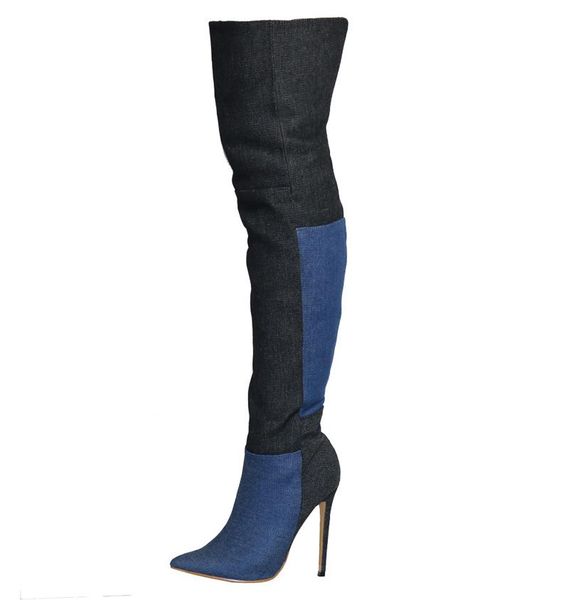 women fashion pointed toe suede leather grid patchwork color over knee boots mix-color long high heel boots, Black
women fashion pointed toe suede leather grid patchwork color over knee boots mix-color long high heel boots, Black
