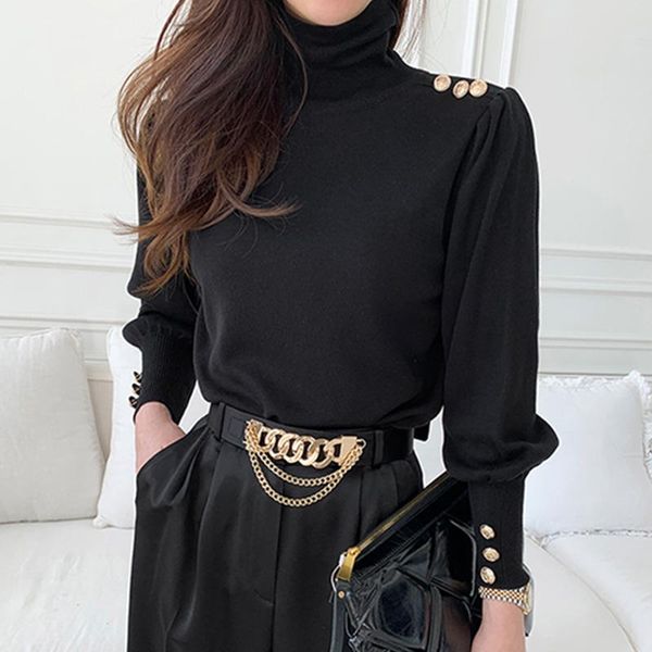 women's sweaters autumn winter temperament turtleneck sweater women chic button decoration warm lantern sleeve bottoming uk825, White;black
women's sweaters autumn winter temperament turtleneck sweater women chic button decoration warm lantern sleeve bottoming uk825, White;black
