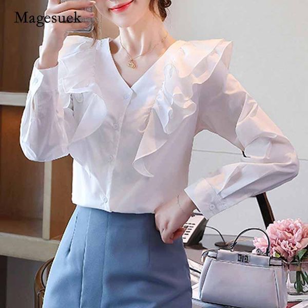 autumn new long sleeve v-neck ruffle blouse french elegant solid color fashion women buckle all-match chiffon blouse 11129, White
autumn new long sleeve v-neck ruffle blouse french elegant solid color fashion women buckle all-match chiffon blouse 11129, White