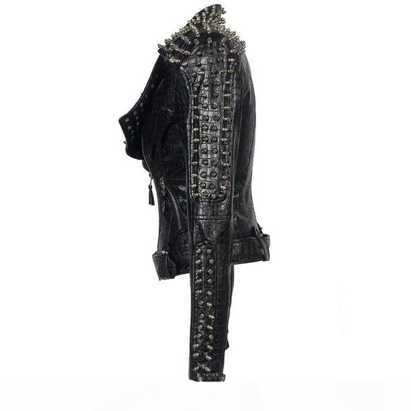 women studded stitching motorcycle leather jackets women's long sleeved rock fashion personality leather jackets outwear, Black
women studded stitching motorcycle leather jackets women's long sleeved rock fashion personality leather jackets outwear, Black