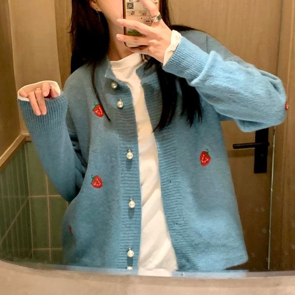 women's knits & tees institute wind cute strawberry embroidery cardigan coat japan style kawaii long sleeve knitted sweater, White
women's knits & tees institute wind cute strawberry embroidery cardigan coat japan style kawaii long sleeve knitted sweater, White