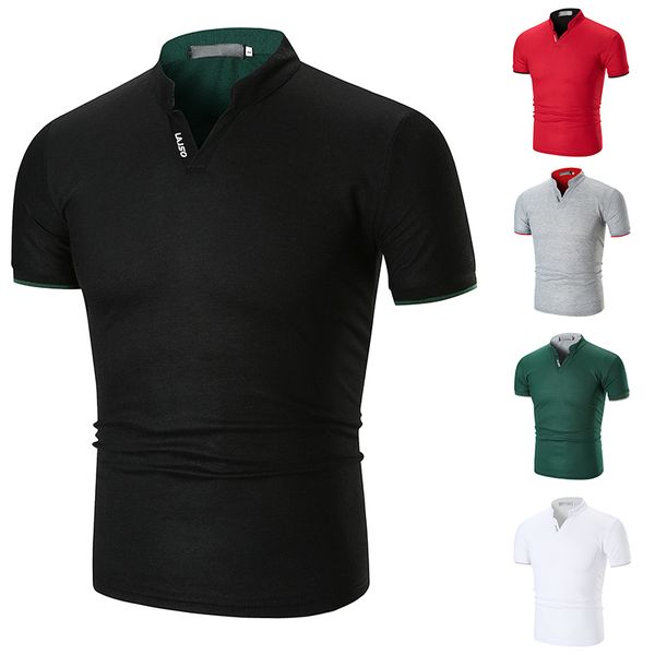 men casual clothes summer new arrival solid color men's short sleeve stripe stand collar polo shirt, White;black
men casual clothes summer new arrival solid color men's short sleeve stripe stand collar polo shirt, White;black