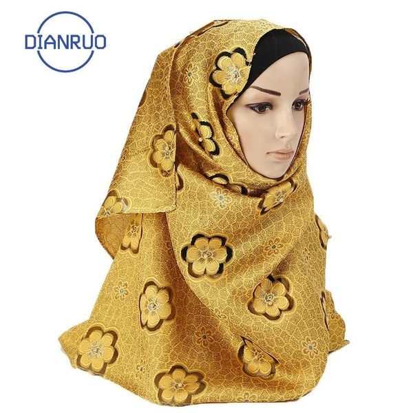 dianruo new design flower print gold silk scarf soft fashion foulard head scarves travel sunscreen shawl n209, Blue;gray