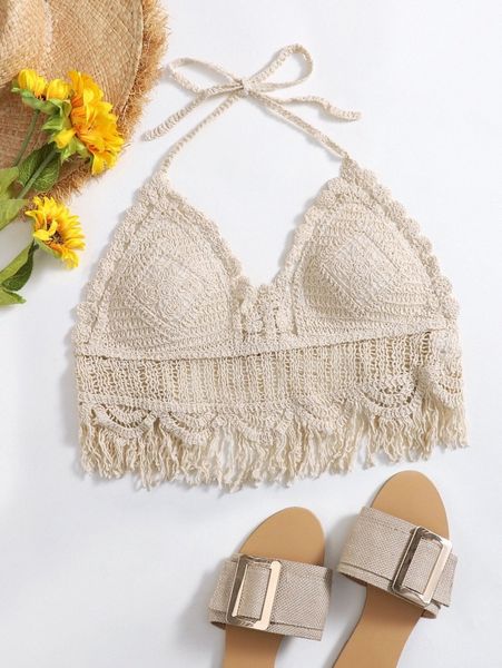 crochet fringe hem knot cover up y7kh#, White;black 
crochet fringe hem knot cover up y7kh#, White;black
