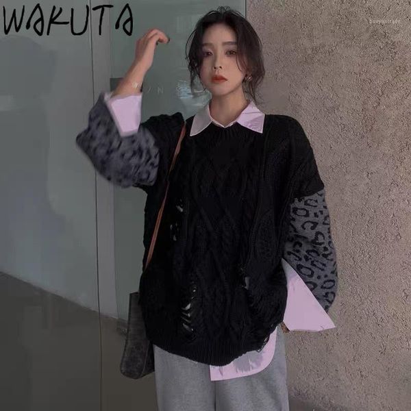 women's sweaters wakuta fashion leopard patchwork autumn winter 2021 ladies knitted sweater women korean version hole design pullovers, White;black
women's sweaters wakuta fashion leopard patchwork autumn winter 2021 ladies knitted sweater women korean version hole design pullovers, White;black