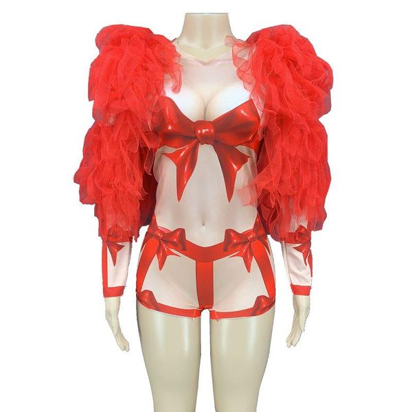 nightclub party prom nude spandex lace sleelve bodysuit women bow stage dance leotard show girl singer performance clothing, Black;red
nightclub party prom nude spandex lace sleelve bodysuit women bow stage dance leotard show girl singer performance clothing, Black;red