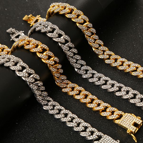 european and american hip-hop accessories full of diamond cuba chain hiphop men's fashion diamond bracelet, Golden;silver 
european and american hip-hop accessories full of diamond cuba chain hiphop men's fashion diamond bracelet, Golden;silver